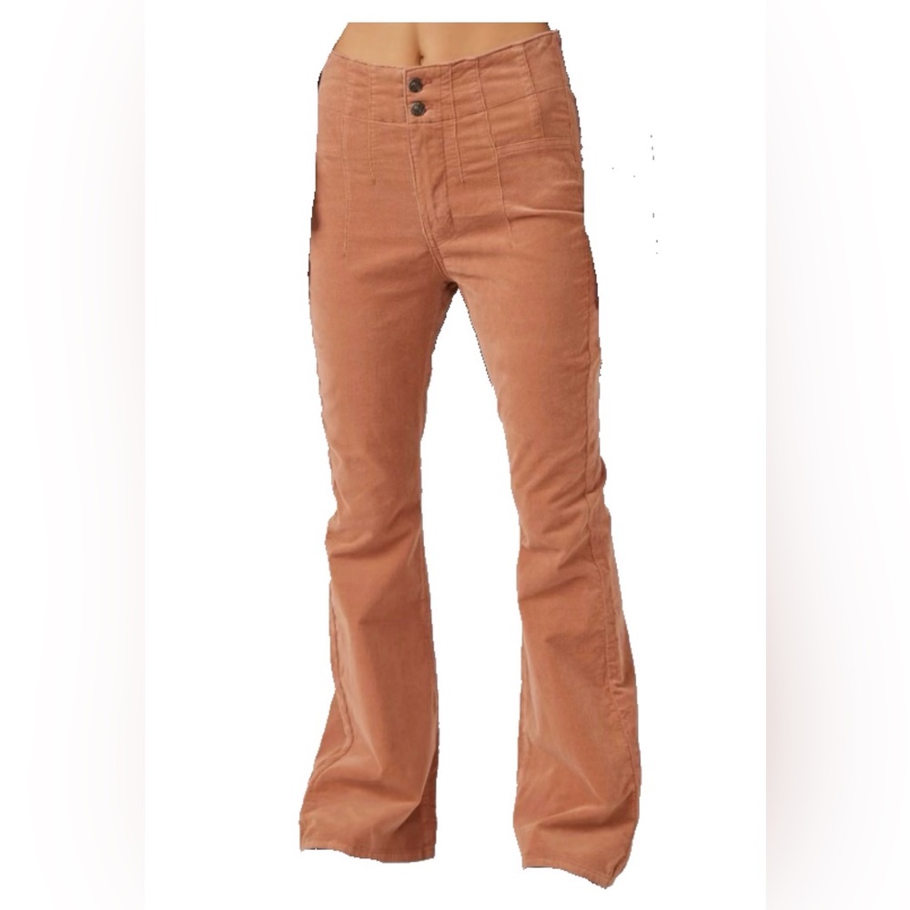 Free People EUC Jayde Corduroy Flare Pants Brown 29 High Rise Stretch